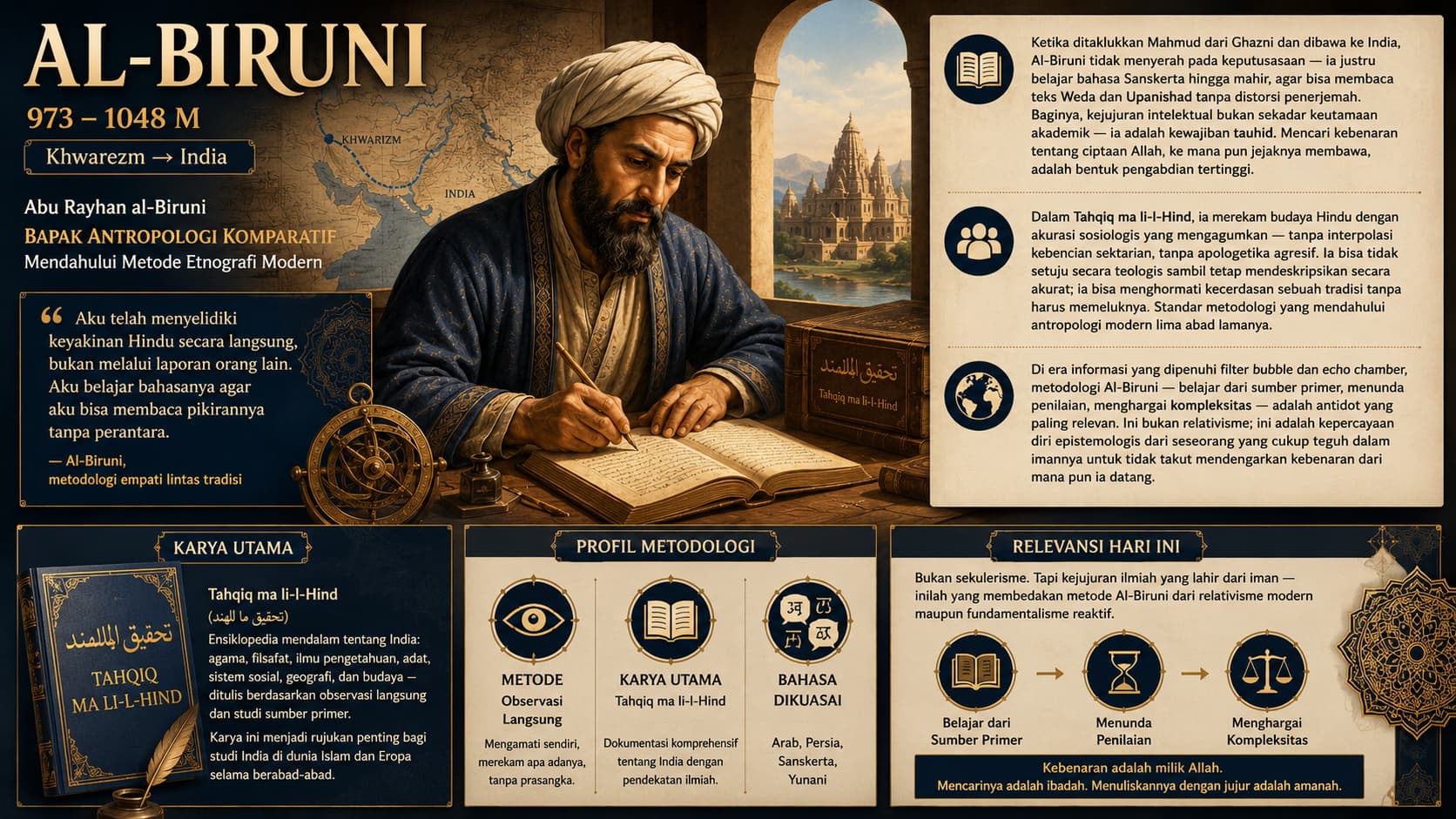 Infografis Al-Biruni — Bapak Antropologi Komparatif