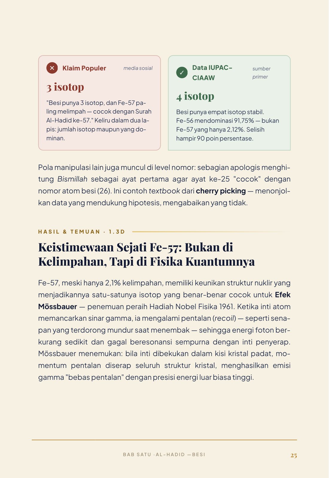 Halaman perbandingan klaim populer versus data buku Ayat-Ayat Kauniyah