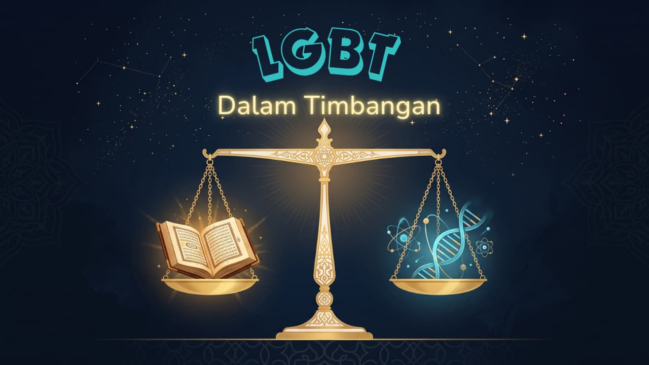 Naskah Al-Qur'an klasik dengan timbangan emas, melambangkan pertemuan wahyu dan sains dalam menimbang isu seksualitas dan gender