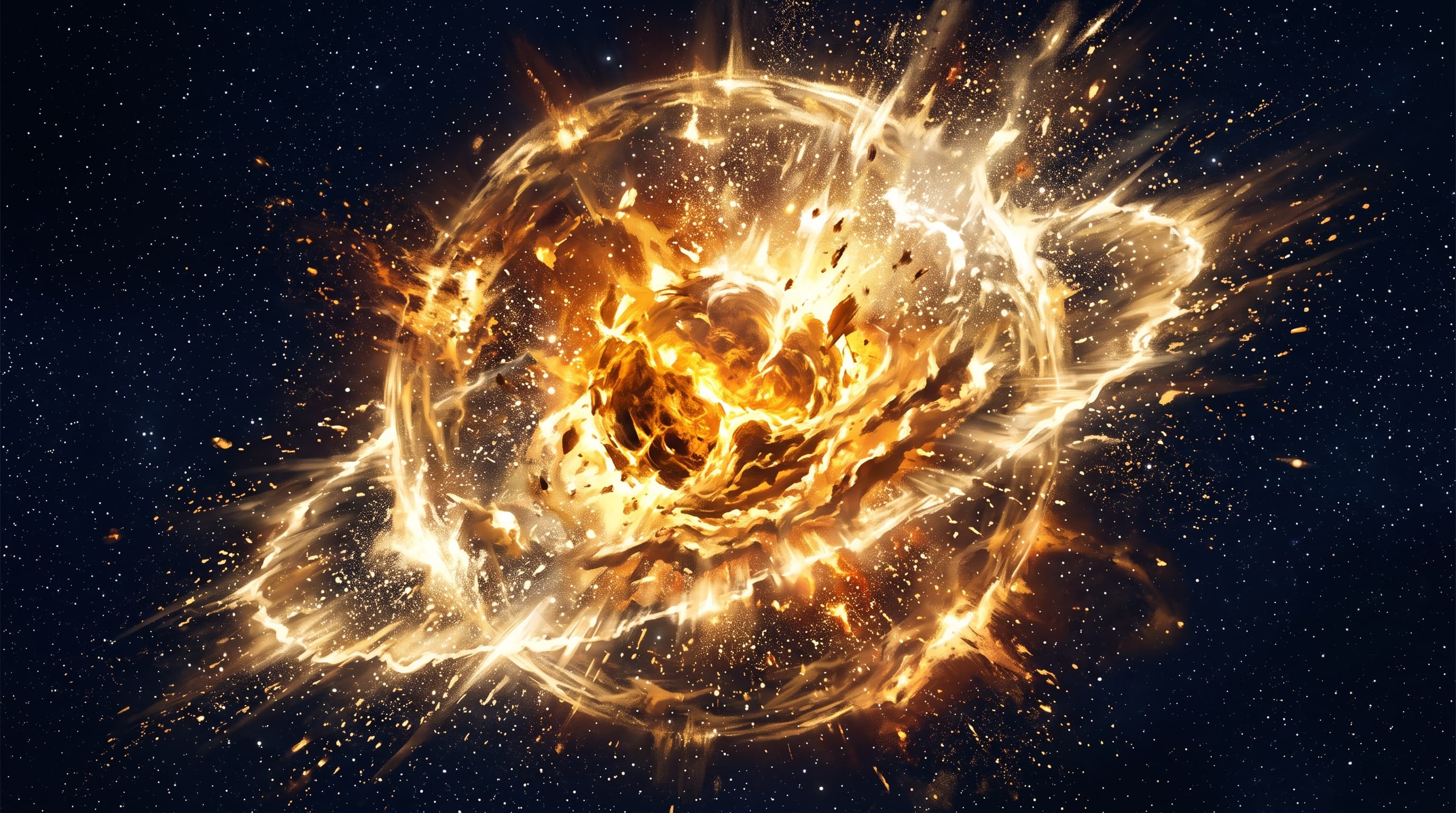 Ilustrasi ledakan supernova bintang raksasa merah yang menyebarkan debu besi ke seluruh galaksi